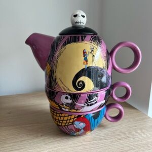 Nightmare Before Christmas Tea For Two Teapot Set 2 Cups Mugs Rare Jack & Sally